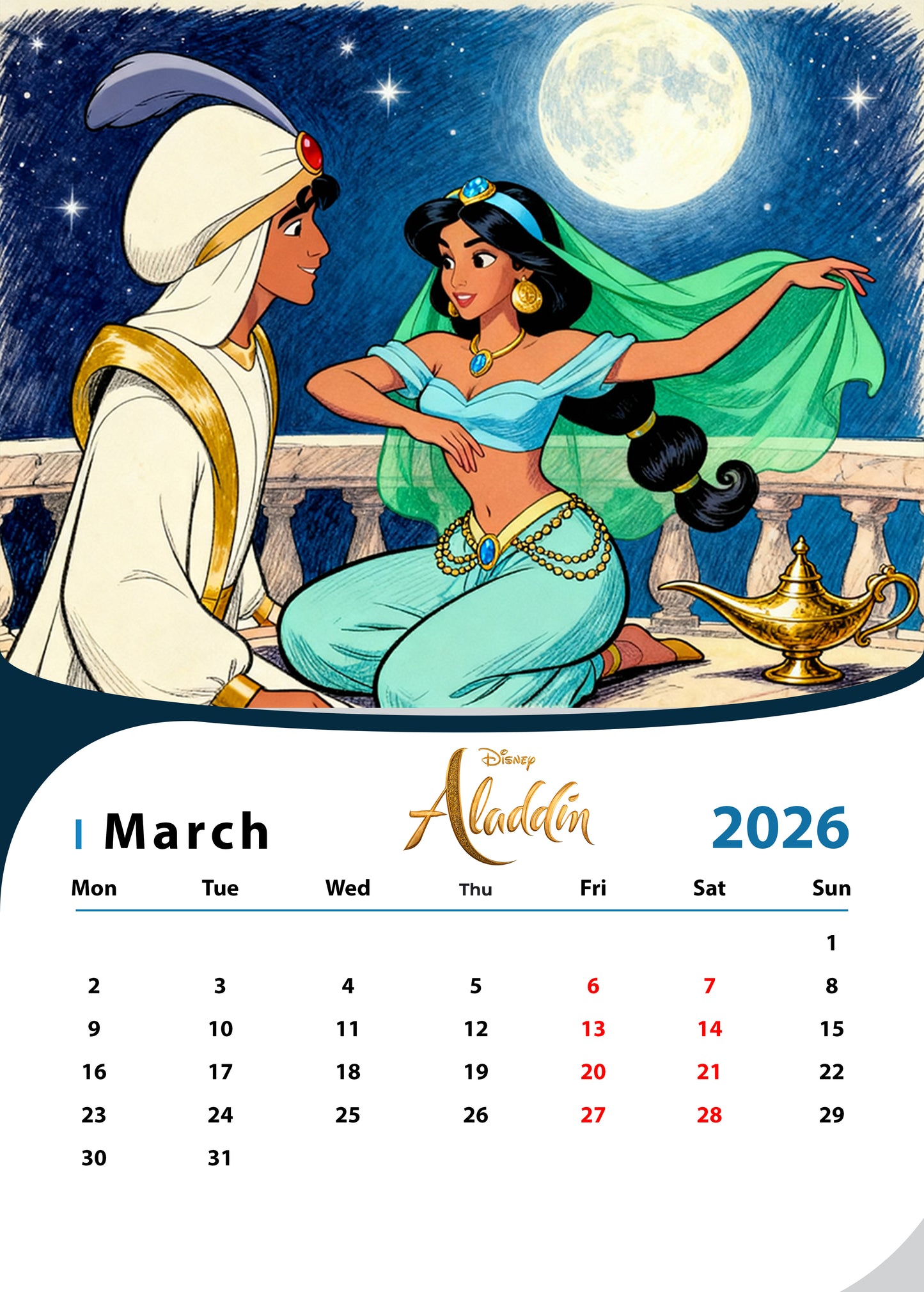 Custom Disney Princess Calendars "jasmine"