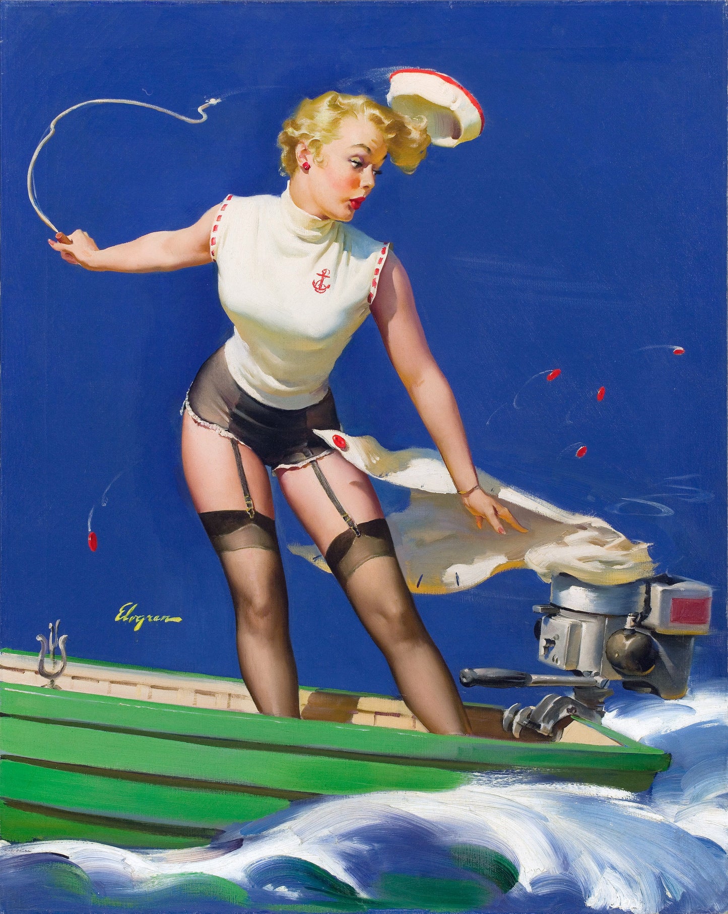A Fast Takeoff (A Speedy Takeoff) by Gil Elvgren, 1954  -Print Art