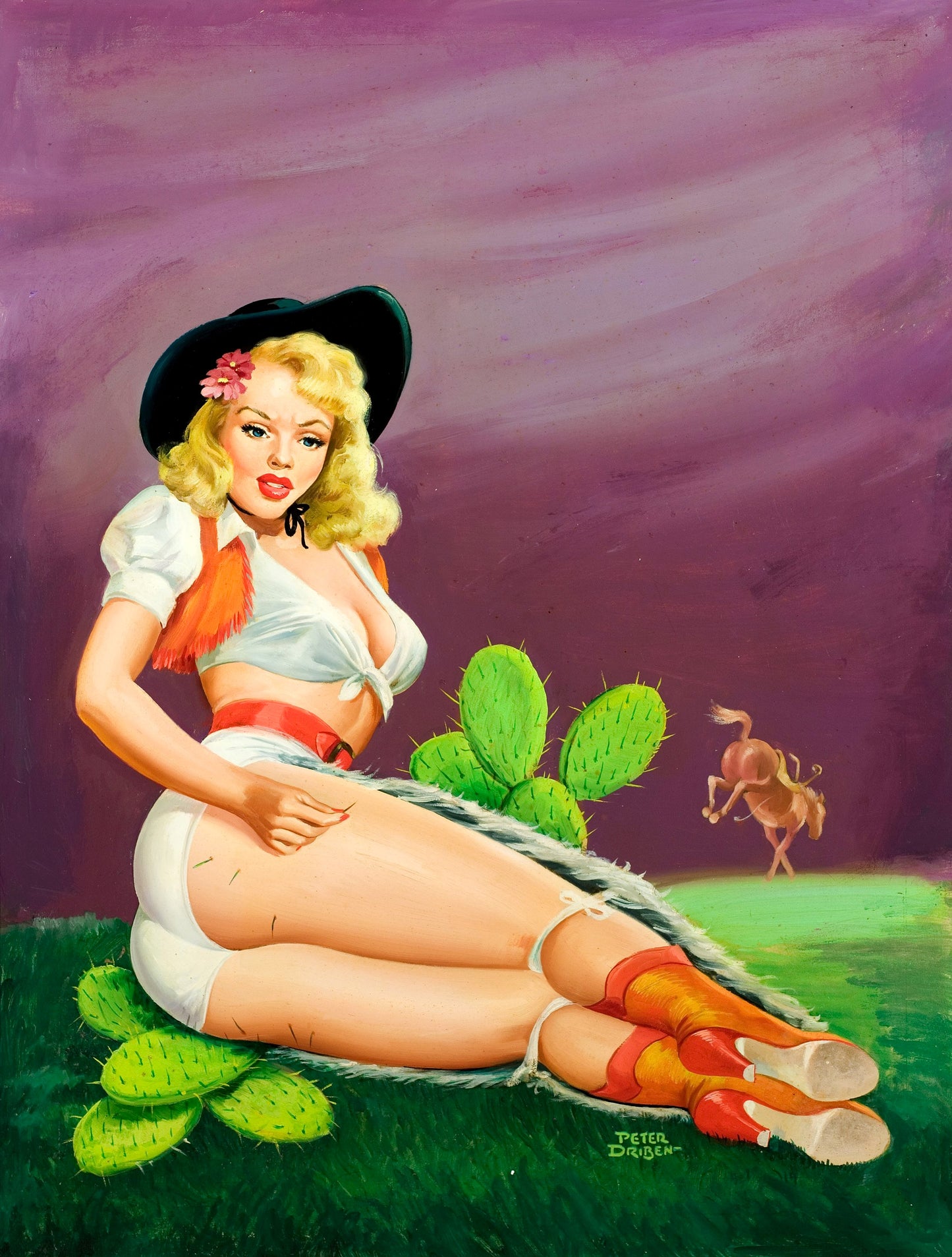 Falling' on the Cactus, Flirt cover, April 1951 by Peter Driben- Print Art