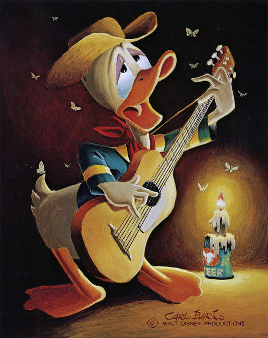 Donald Duck Poster "playing guitar with a candle and butterflies "  by Carl Barks print Art