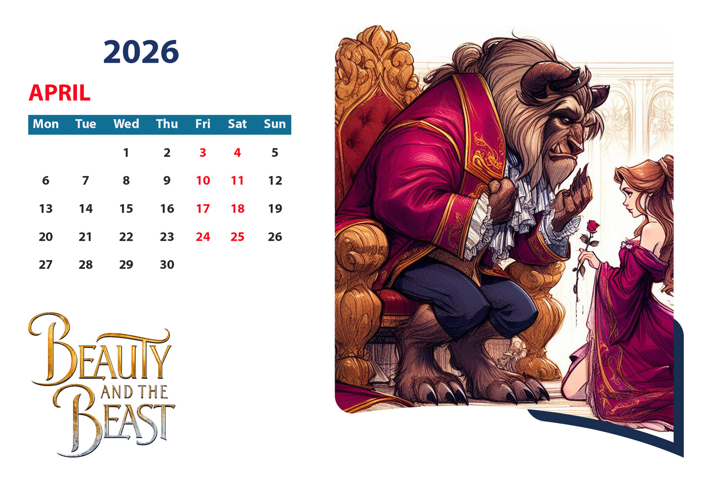 Custom Disney Princess Calendars "Belle"