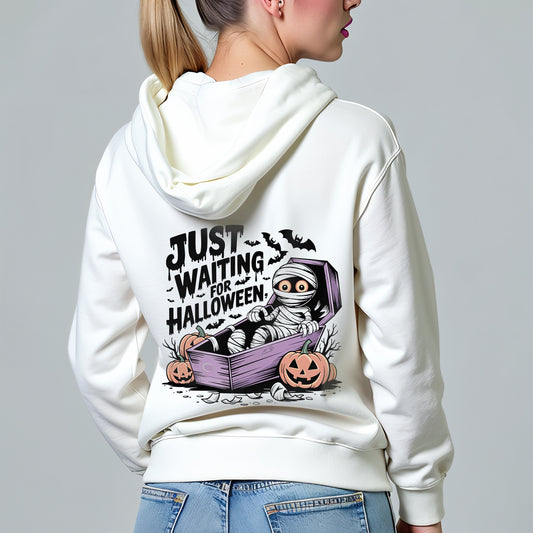 Custom Hoodies "Happy Halloween Collectionsa white hoodie with Halloween-themed