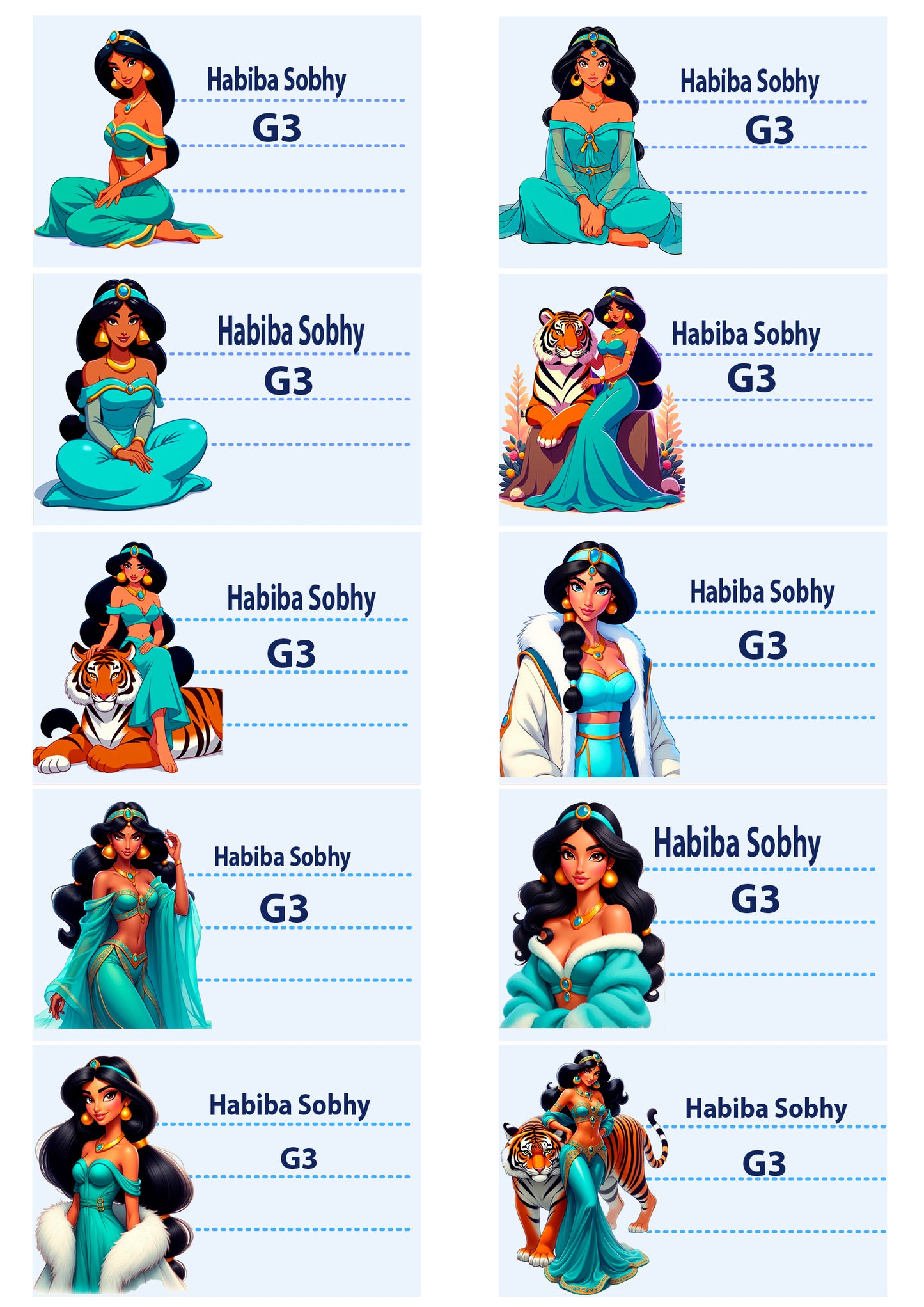 Custom Disney Princess Labels "Jasmine"