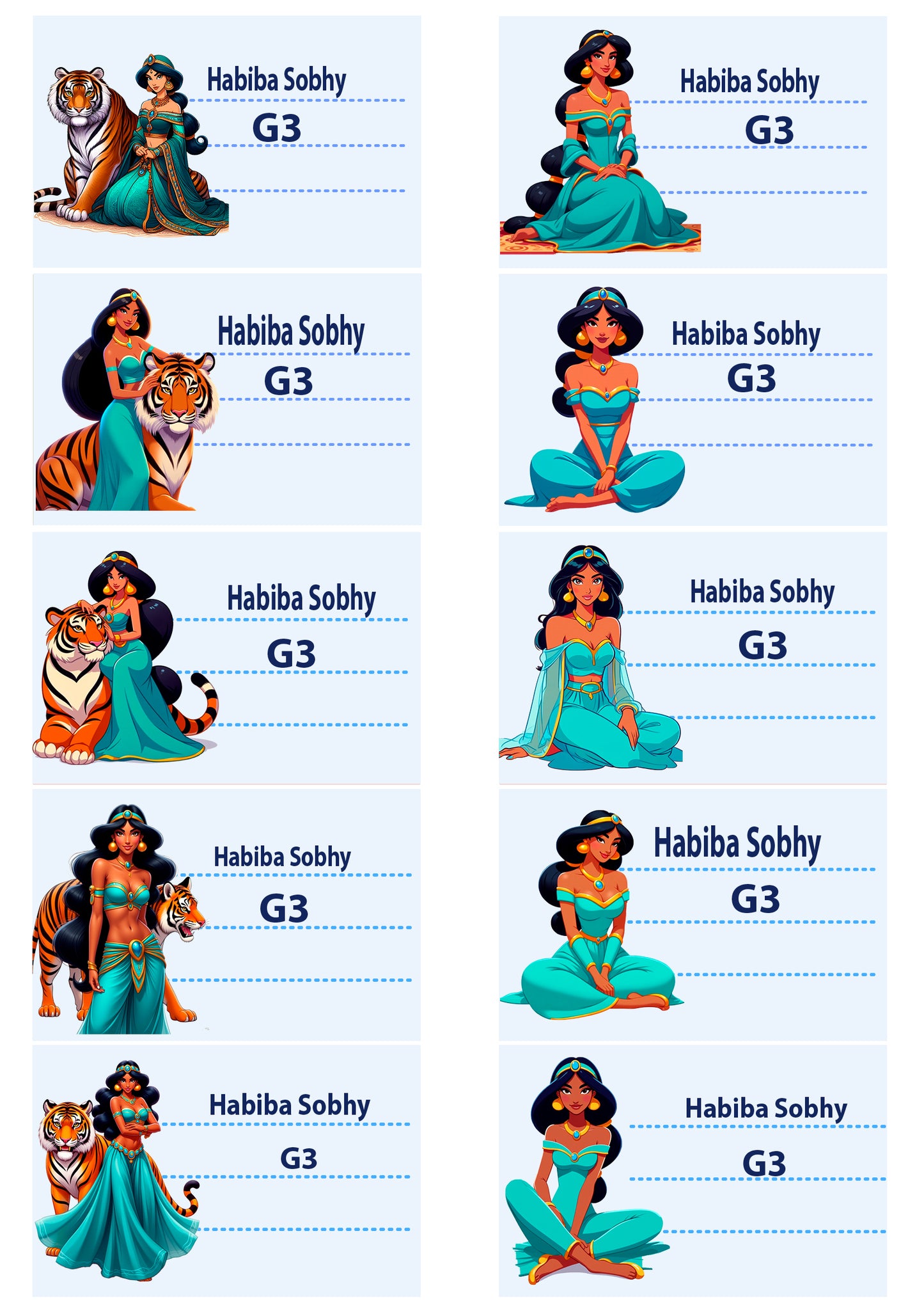 Custom Disney Princess Labels "Jasmine"