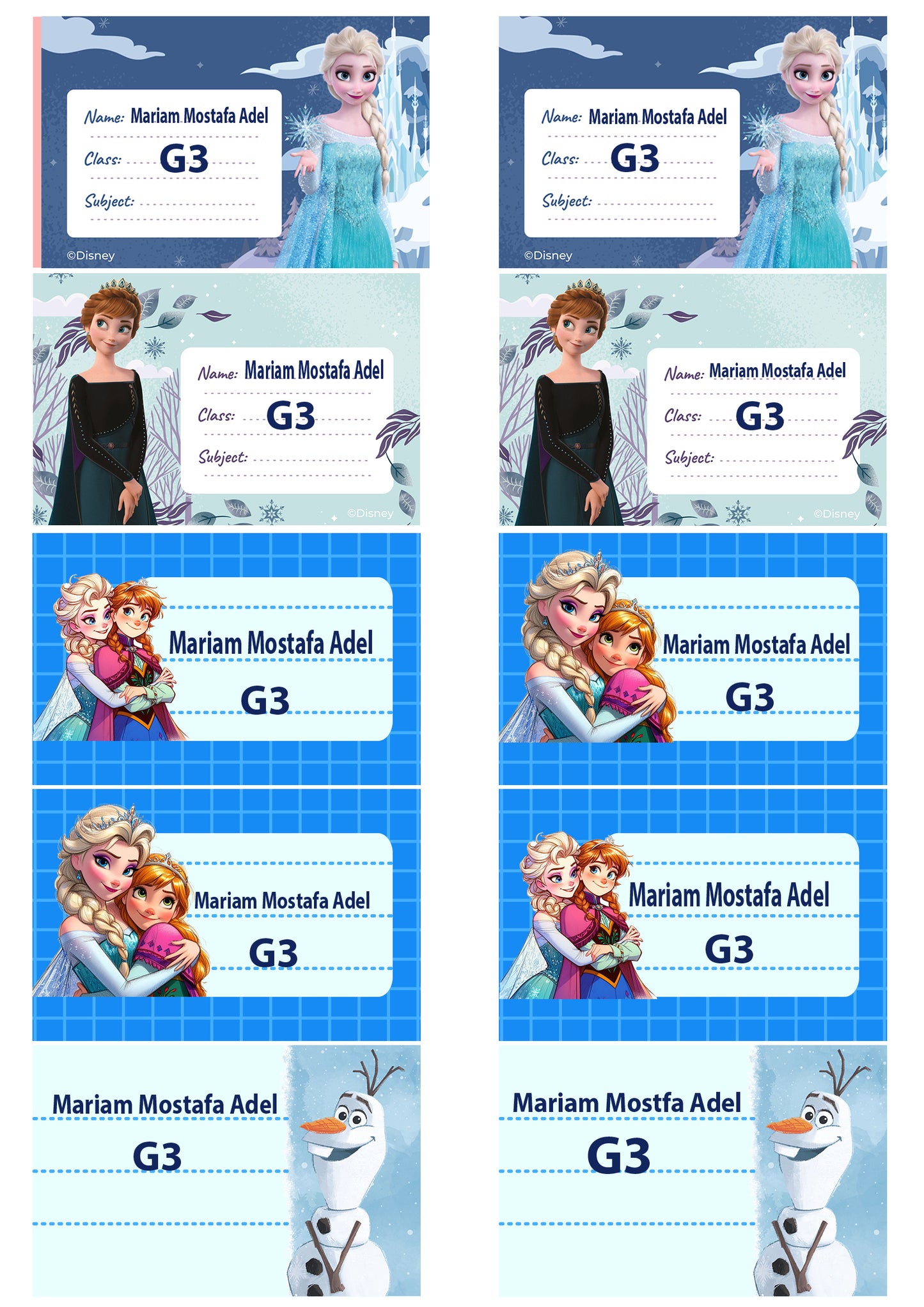 Custom Disney Princess Labels "Frozen "