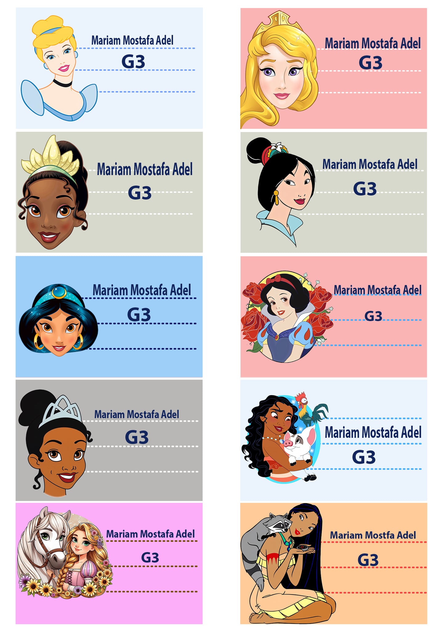 Custom Disney Princess Labels