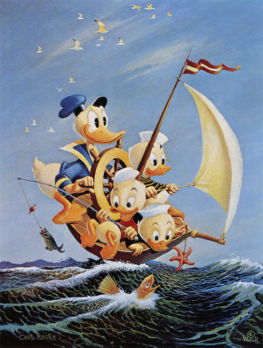 Donald Duck Poster "ducks on a sailboat with fish and seagulls "  by Carl Barks print Art