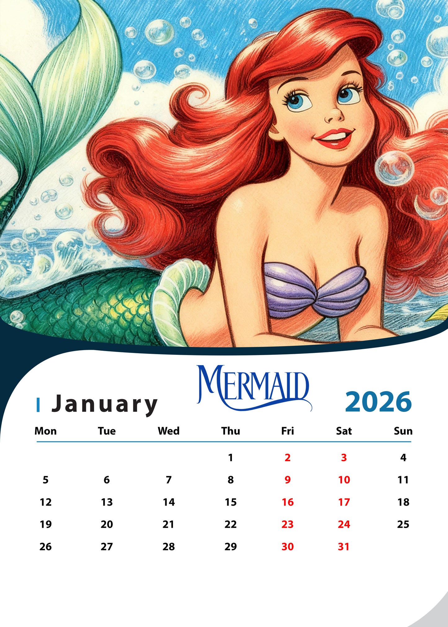 Custom Disney Princess Calendars  "Ariel"