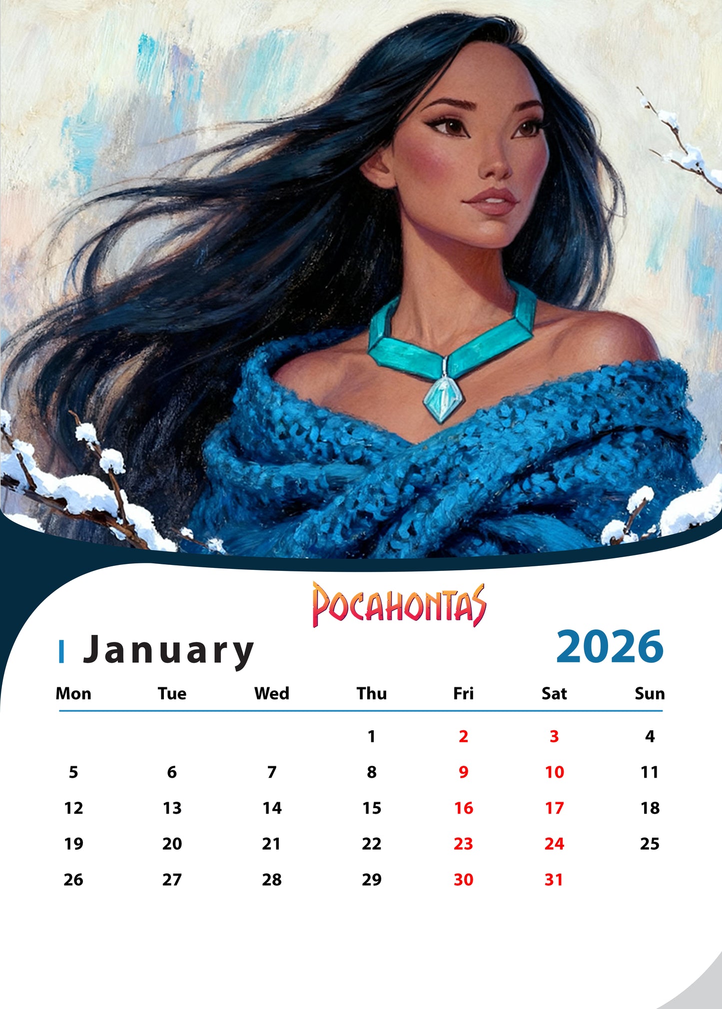 Custom Disney Princess Calendars  "Pocahontas"
