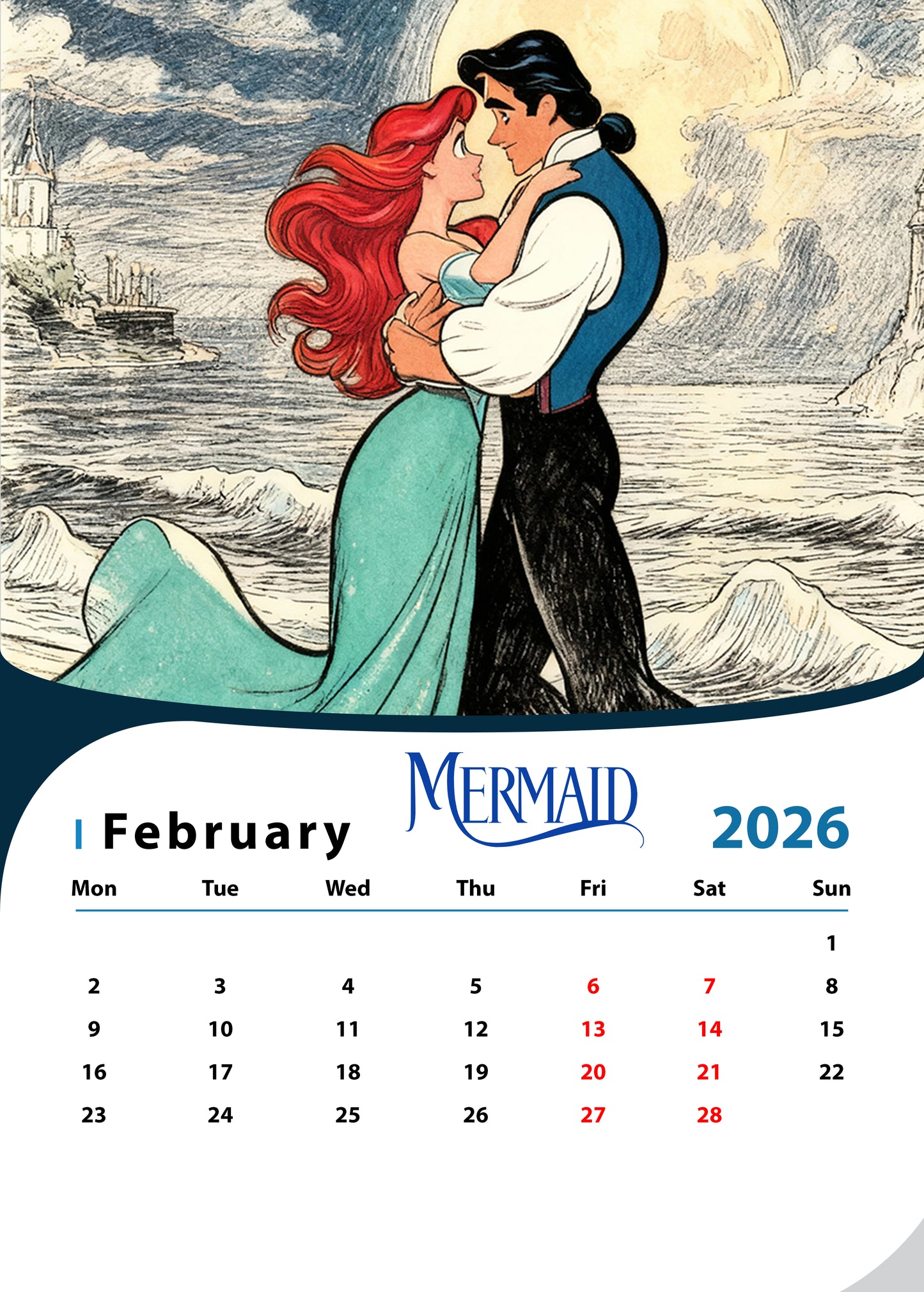 Custom Disney Princess Calendars  "Ariel"