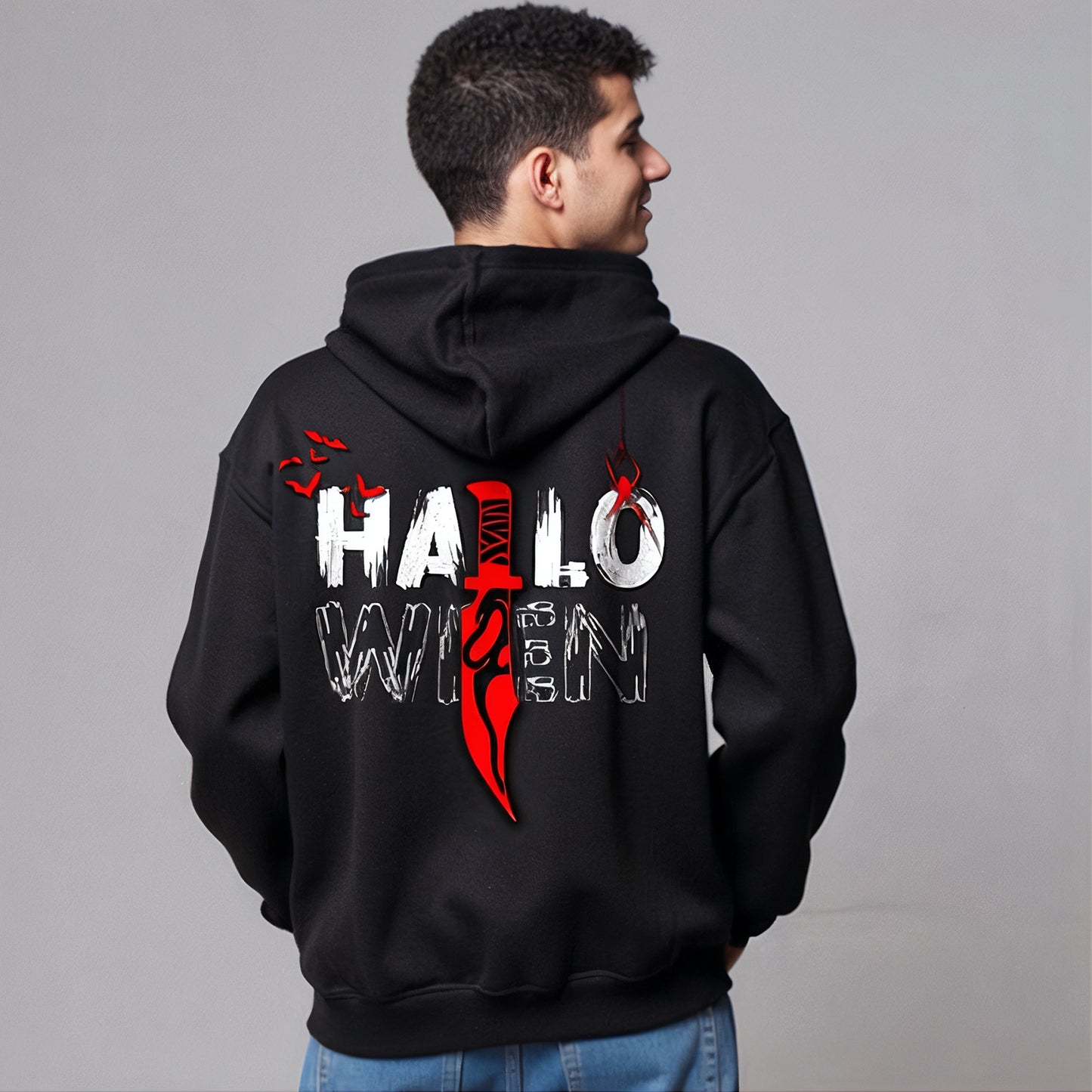 Custom Hoodies "Happy Halloween Collections Black hoodie with 'HALLOWEEN' design