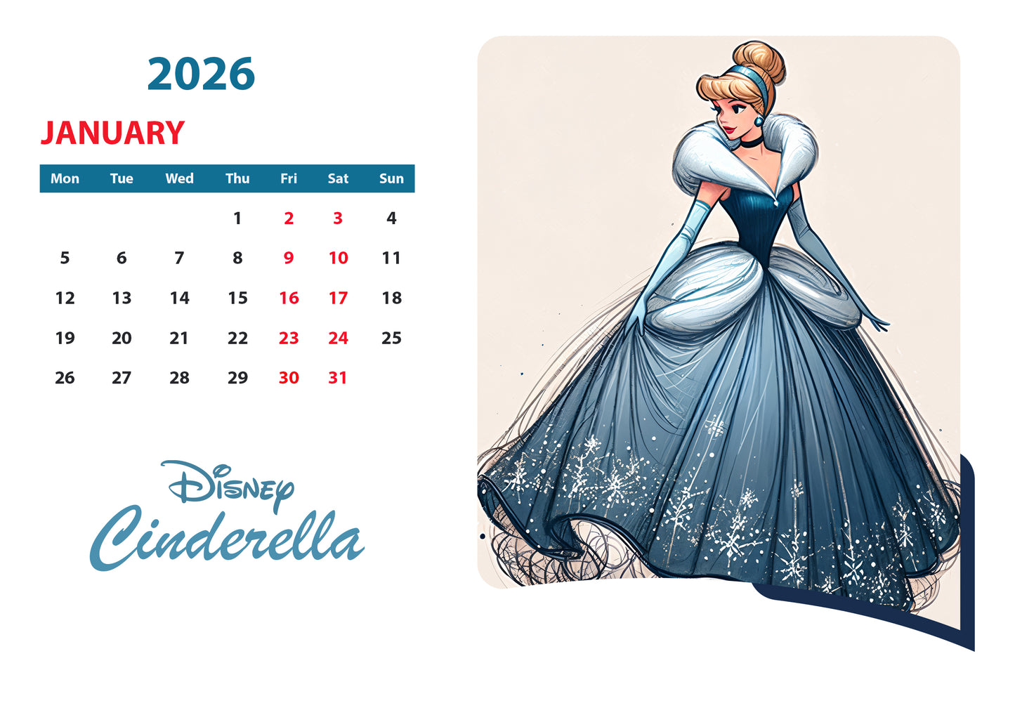 Custom Disney Princess Calendars  "Cinderella"