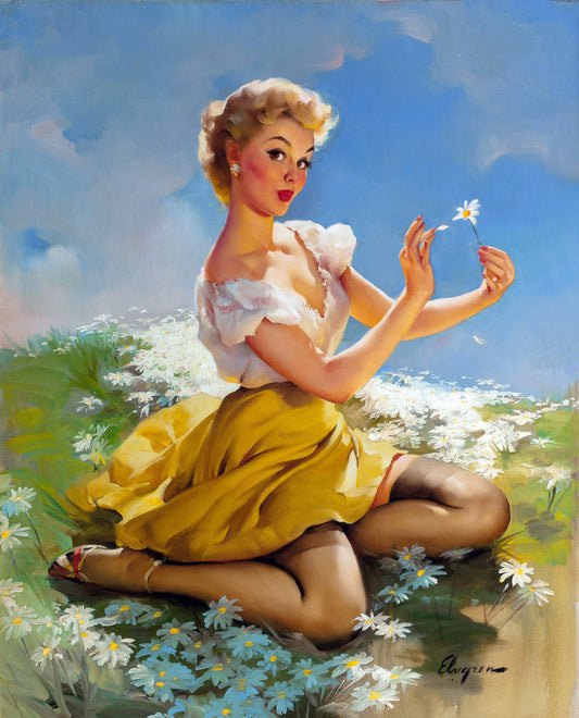 Daisies Are Telling (Love Me, Love Me Not) by Gil Elvgren, 1955  -Print Art