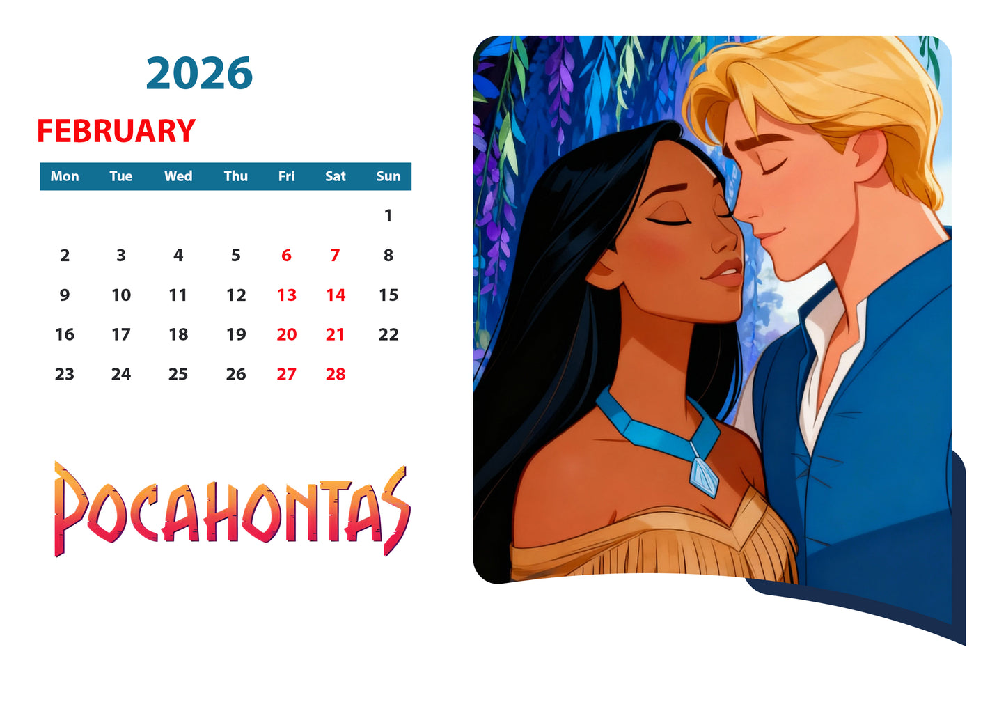 Custom Disney Princess Calendars "Pocahontas"