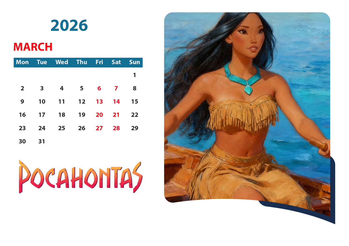 Custom Disney Princess Calendars "Pocahontas"