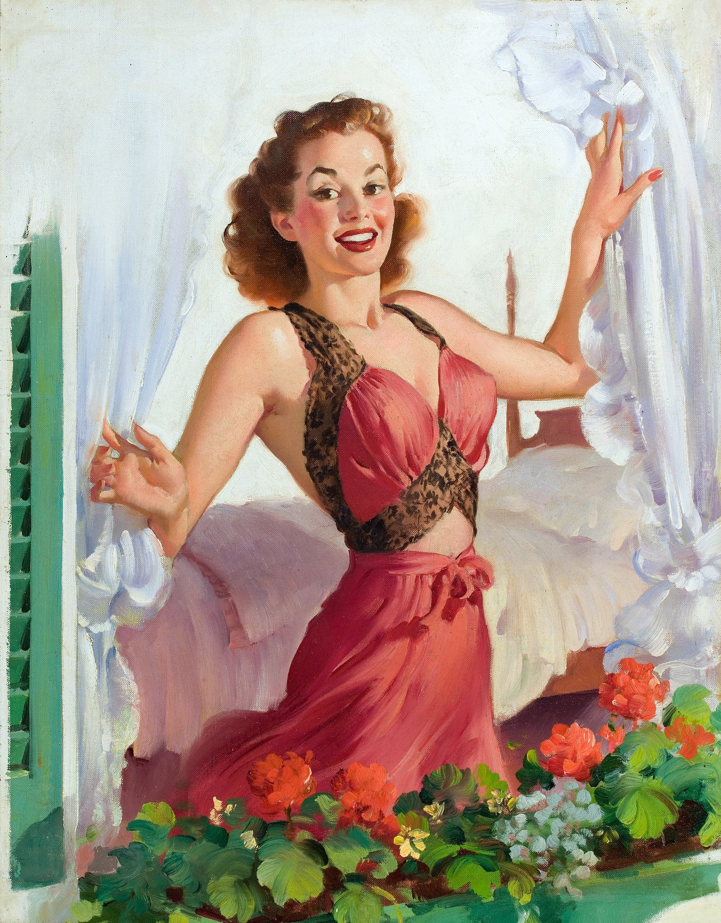 Peering Through the Window by Gil Elvgren  -Print Art