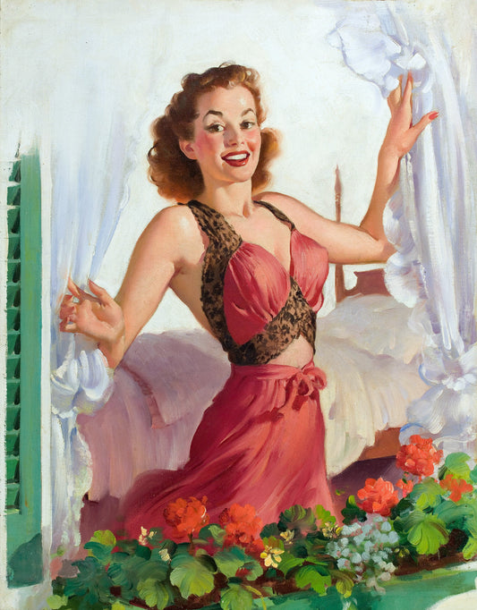 Peering Through the Window by Gil Elvgren  -Print Art