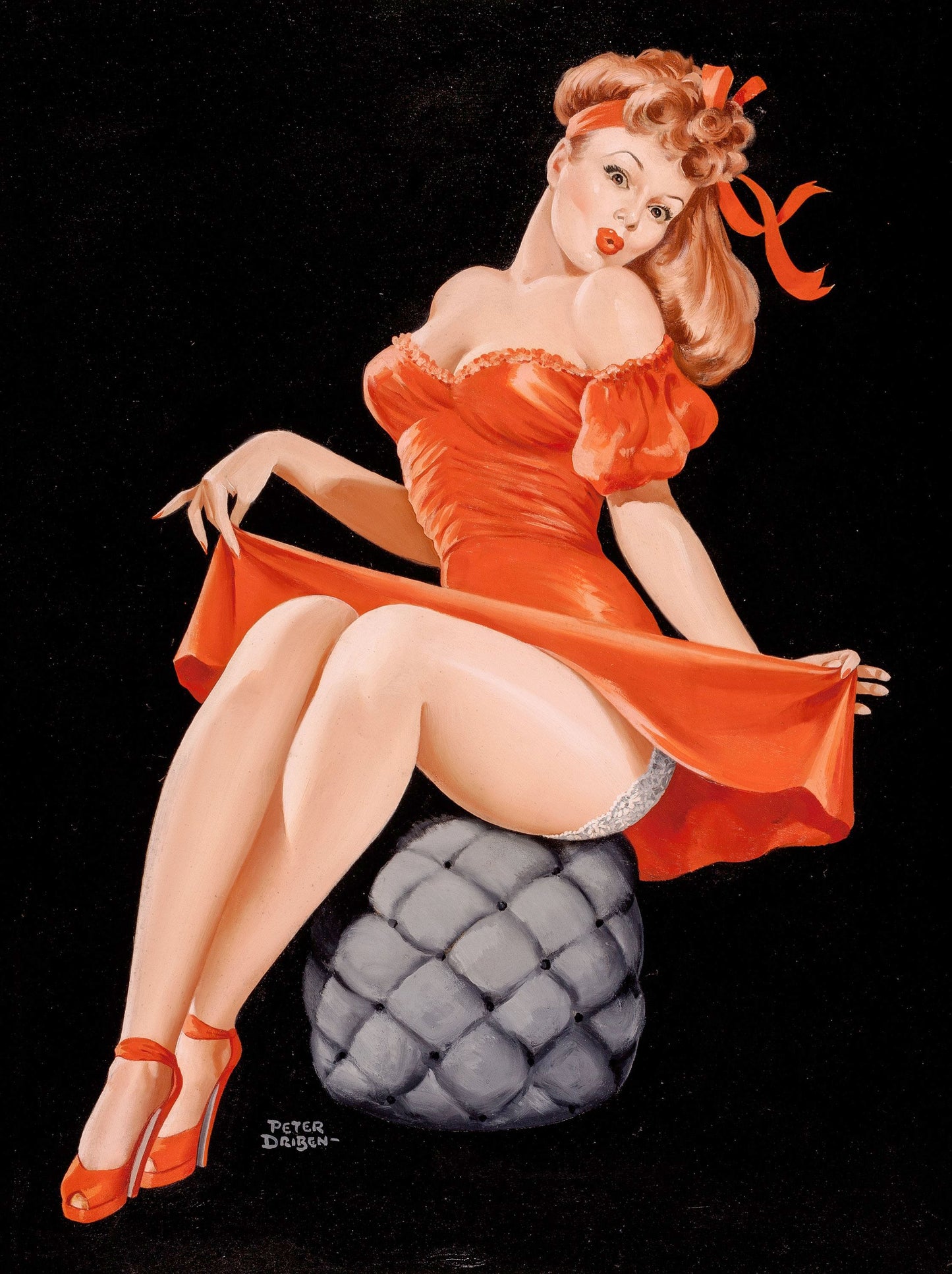 Pin-Up in Red, Beauty Parade magazine cover, February 1949 by Peter Driben-Print Art