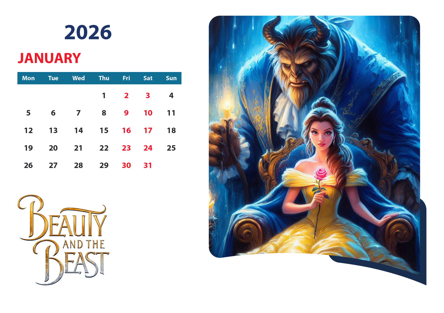 Custom Disney Princess Calendars  "Belle"