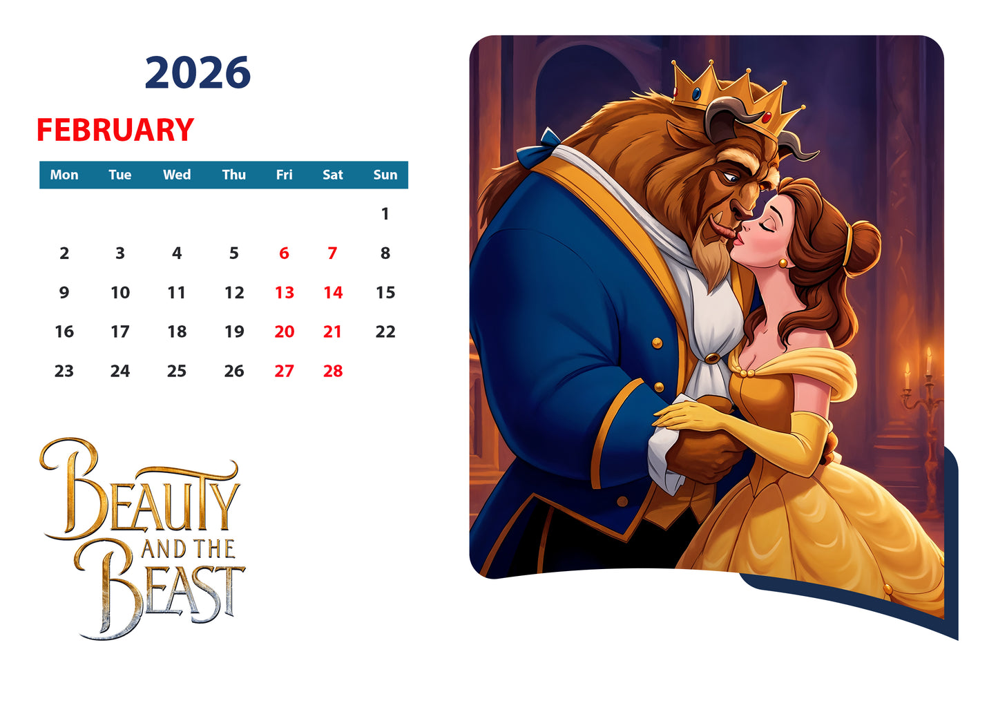 Custom Disney Princess Calendars  "Belle"
