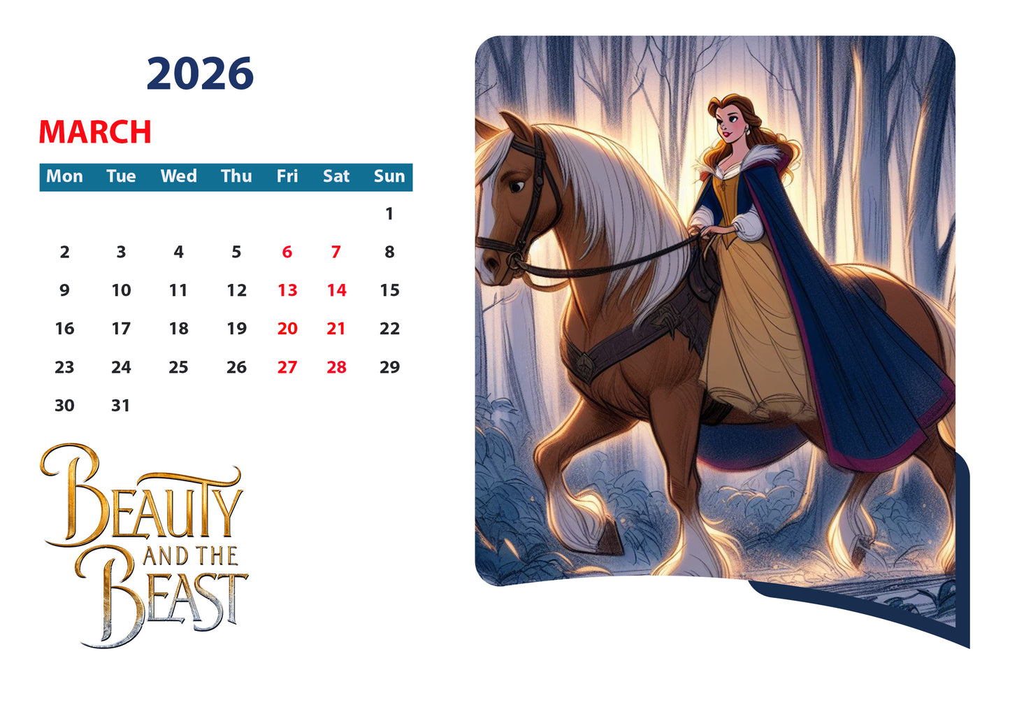Custom Disney Princess Calendars  "Belle"