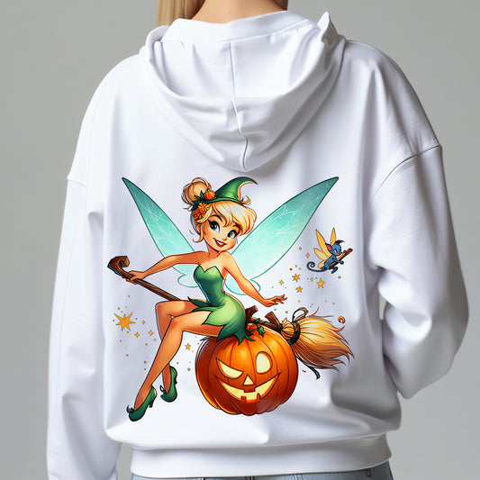 Custom Hoodies "Happy Halloween Collections"featuring a pumpkin and broomstick.