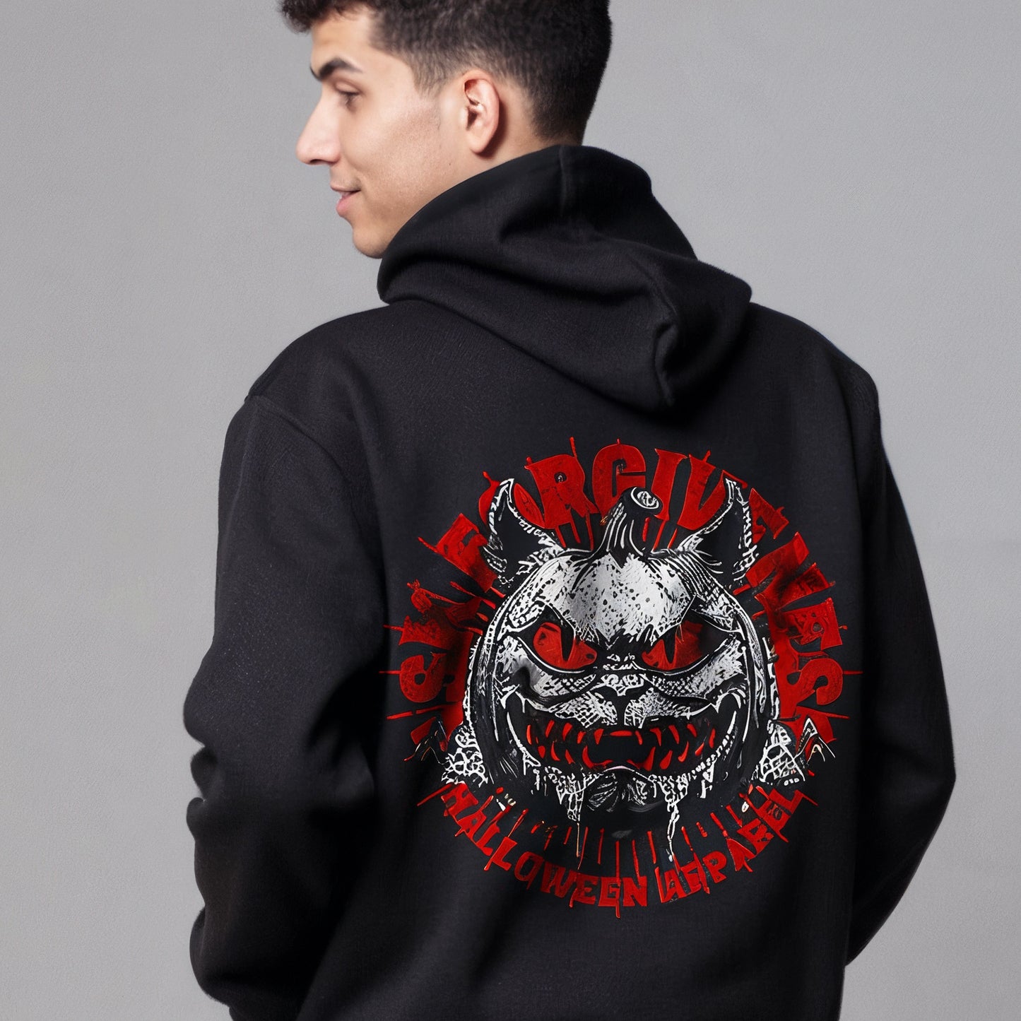 Custom Hoodies "Happy Halloween Collections,a black hoodie with a graphic design