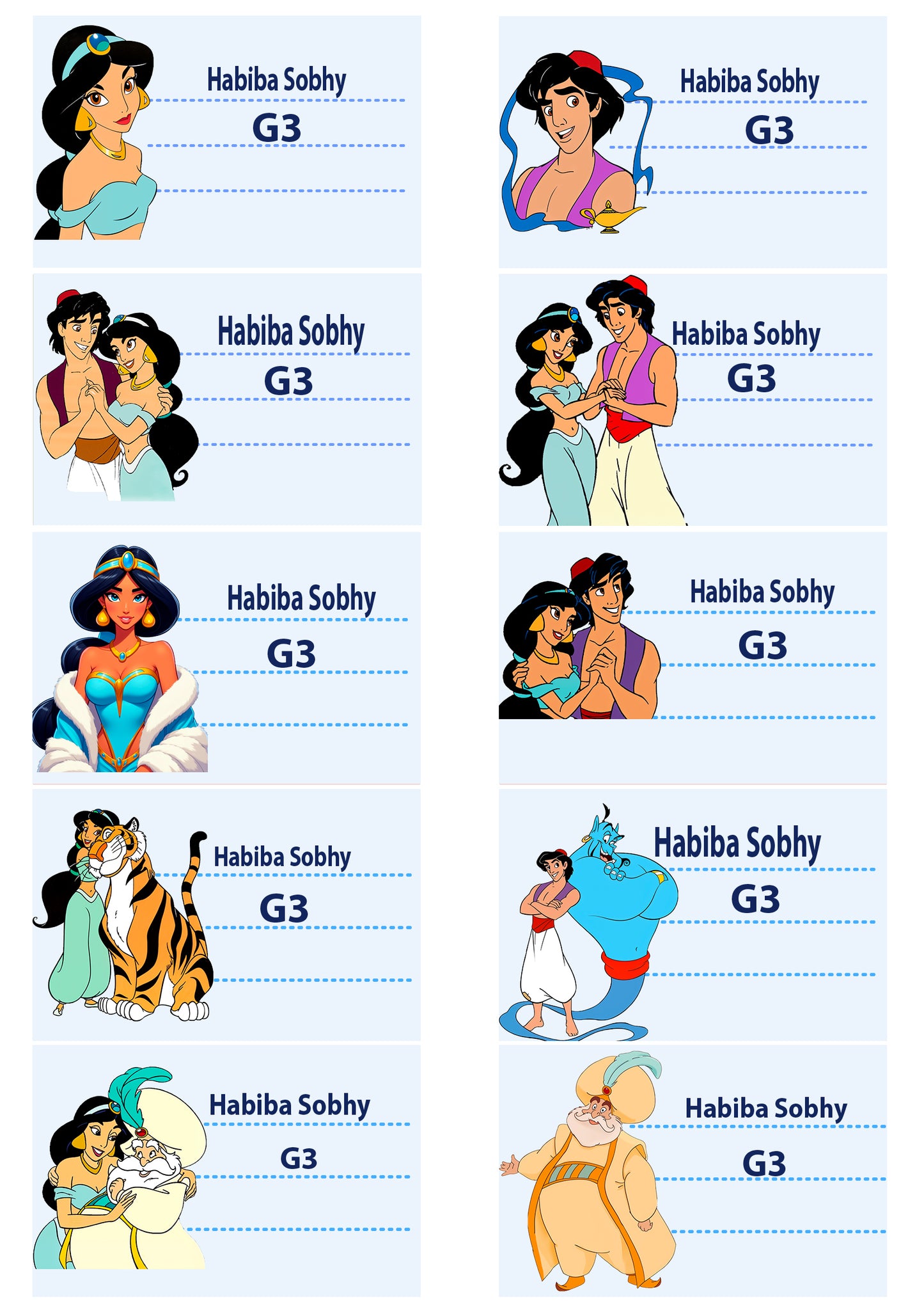 Custom Disney Princess Labels "Jasmine & Aladdin"