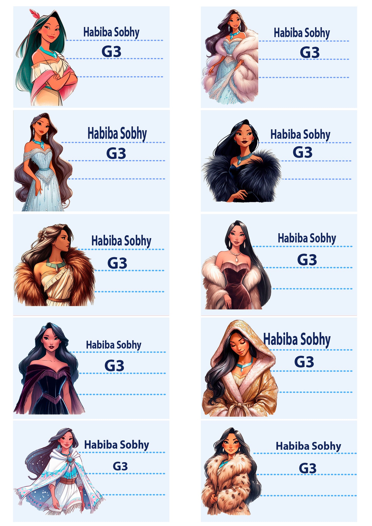 Custom Disney Princess Labels "Pocahontas "