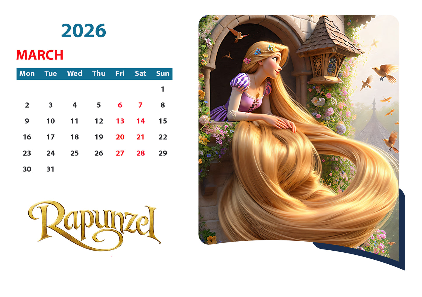 Custom Disney Princess Calendars  "Rapunzel"