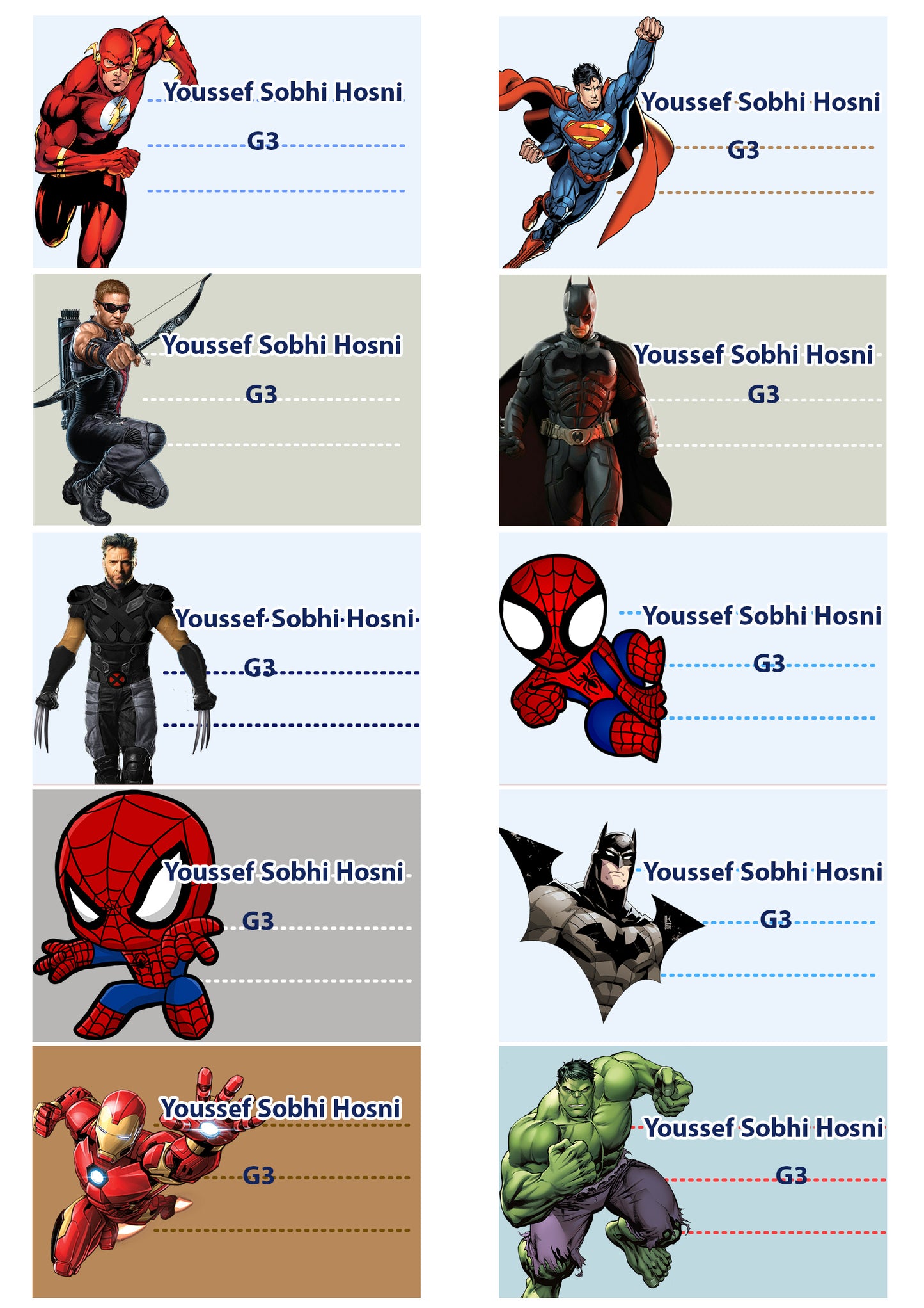 Superhero Notebook Labels